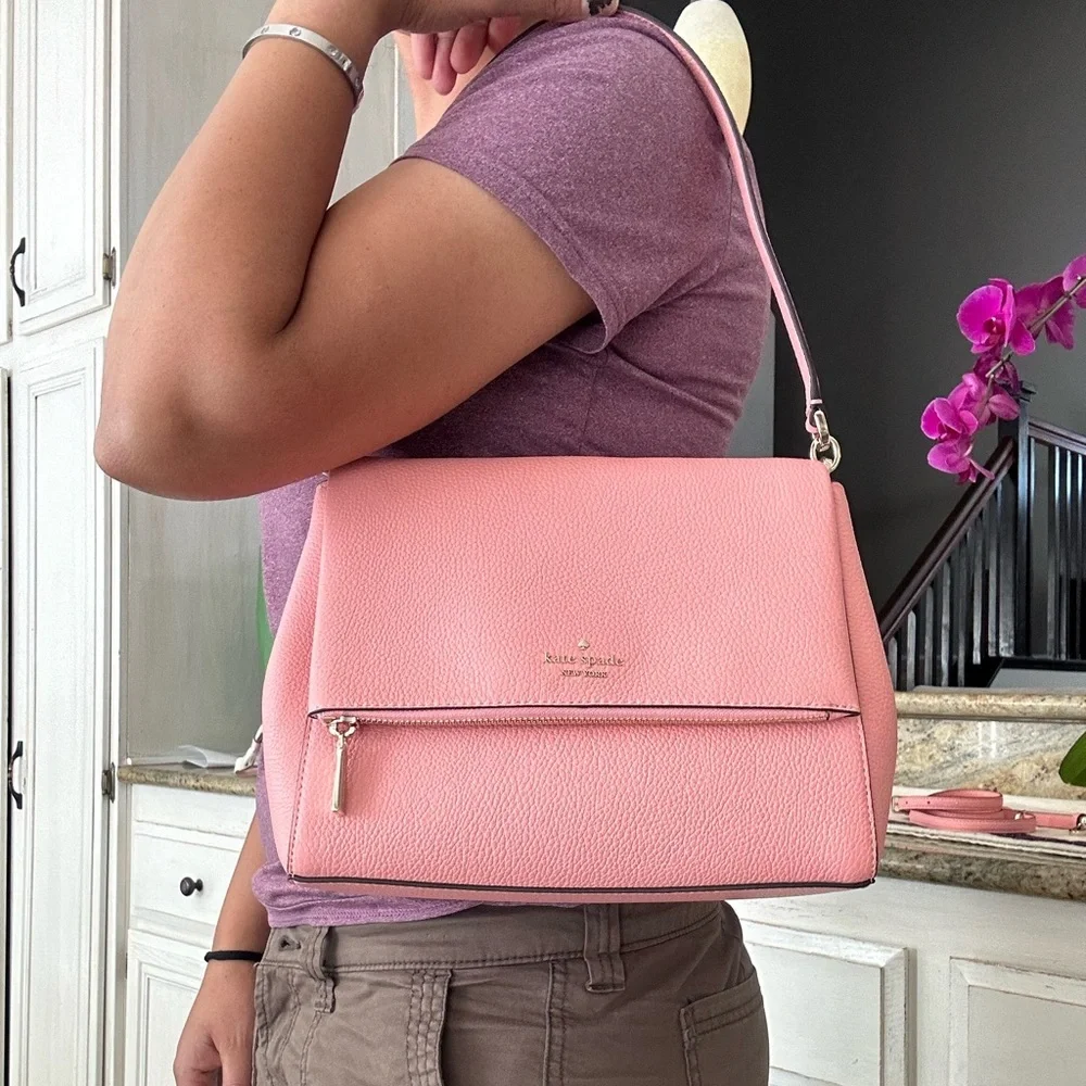 New Kate spade medium lap shoulder bog  pebbled leather peechy ros - Picture 11 of 11